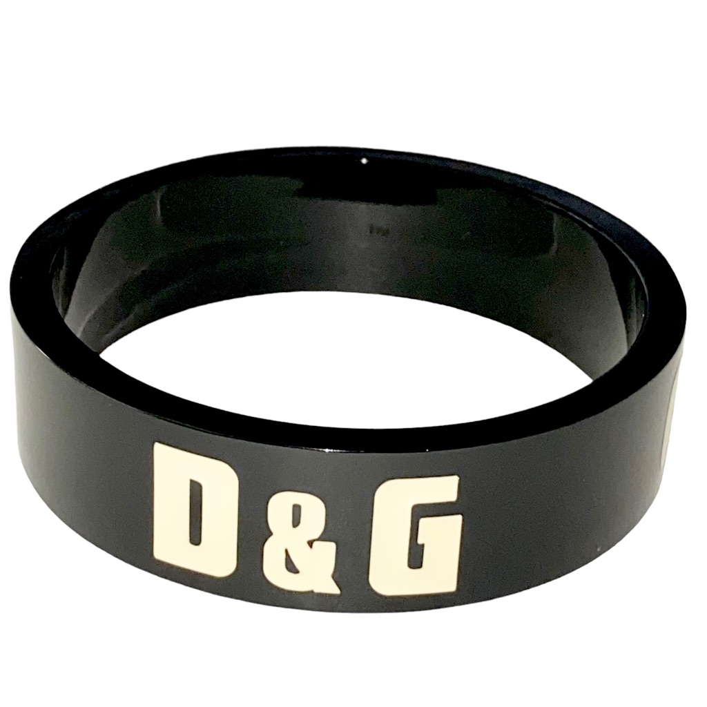 Auth Vtg Y2k Dolce Gabbana Cool Sexy Black DG Logo Bangle Bracelet 325$